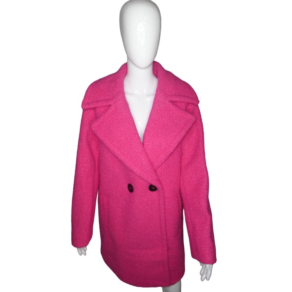 NVLT Women's Flat‎ Boucle Double Breasted Over Coat Fuschia - Medium